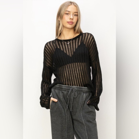HYFVE Openwork Ribbed Long Sleeve Knit Top - Picture 1 of 3
